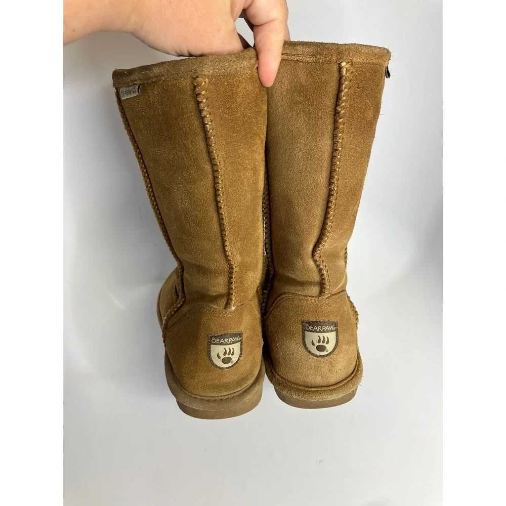 Bearpaw shearling pull on boots women's size 10 tan brown suede winter cozy‎